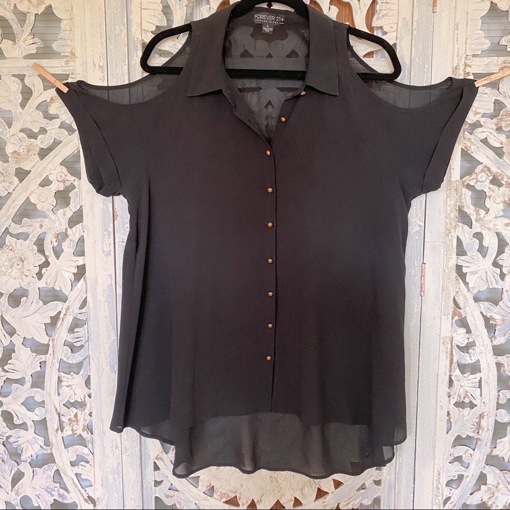 Forever 21 Cold Shoulder High Low Blouse XL